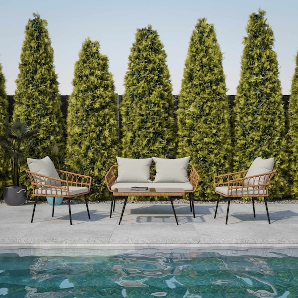 Flash Furniture 4PC NAT/Gray Indoor/Outdoor Rope Rattan Patio Set SB-1960-GY-GG - main